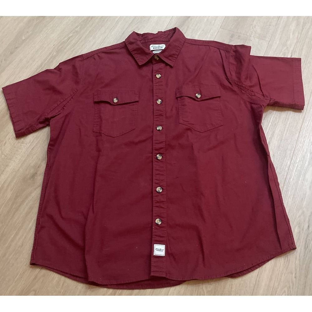 Eddie Bauer‎ Workwear Foremen Fit Men's 2XL Red Short Sleeve Button Up Shirt